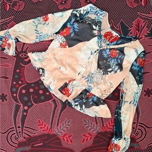 Guess Floral Button-Front Top in Navy, Blush & Red